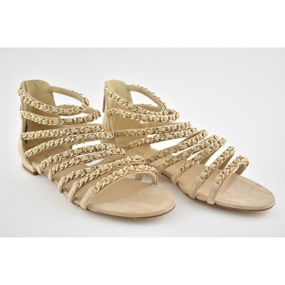 Chanel 18P Beige Suede Chain Gold CC Gladiator Strap Mule Slide Flat Sandal 36.5 - Picture 4 of 10